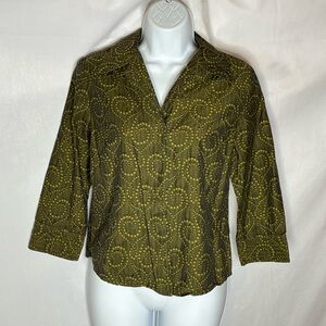 Vintage Indigo Palms Olive Patterned Top from Hong Kong size Small